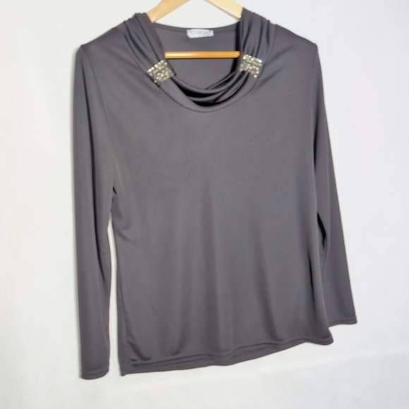 Cristian Tops - Cristian Italy Black XL  Blouse with Embellished Neckline